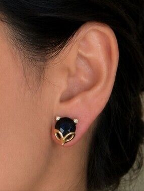 🦊 Gold-Tone Fox-Shaped Blue Crystal Stud Earrings with Swarovski Elements